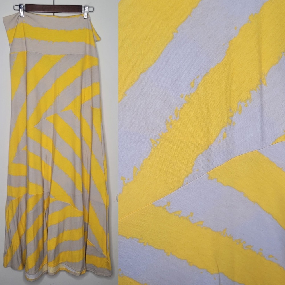 Lularoe Sz 2XL Yellow And Gray Diagonal Stripes Stretchy A Line Maxi Skirt